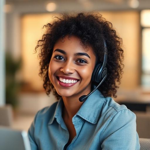 Smiling agent wearing a headset