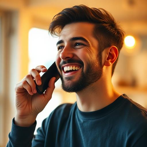 Customer laughing during a phone call