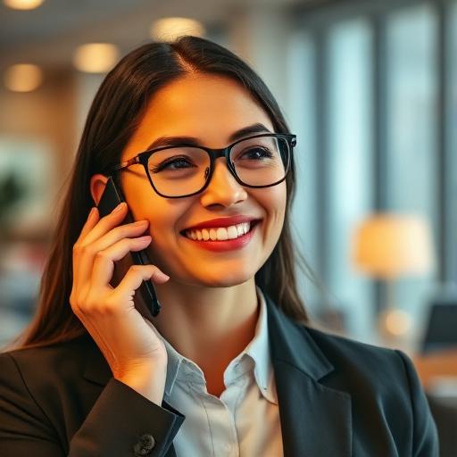 Receptionist with glasses taking a client call