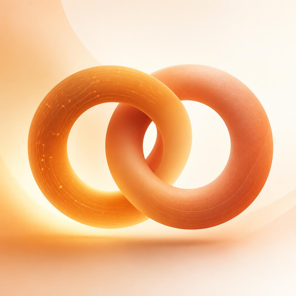 Two interlocking rings representing AI and human collaboration